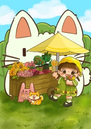 清晨小女孩的花朵摊位