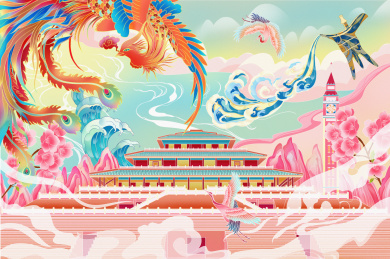 河南鹤城国潮插画