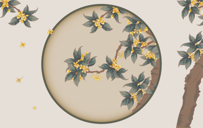 国风桂花矢量插画花卉花朵插画花素材金秋