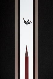 微缩创意向下坠落的人与尖锐的铅笔