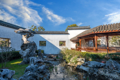 中式园林庭院假山布景