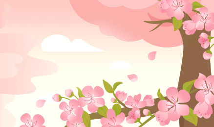春天风景如画自然风光渐变风插画