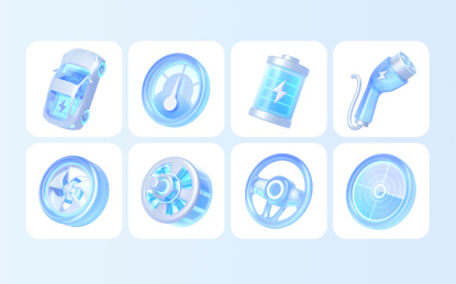 科技蓝白智能电动汽车新能源3D图标合集