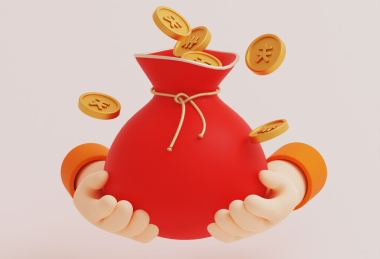 3D设计春节福利一福袋装满金币手手捧起