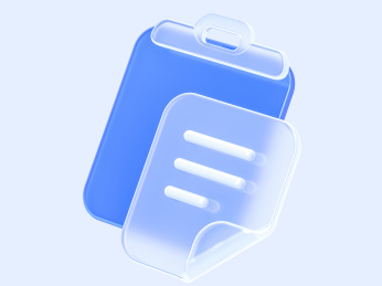 蓝白色粘贴剪贴板透明磨砂玻璃B端3D图标