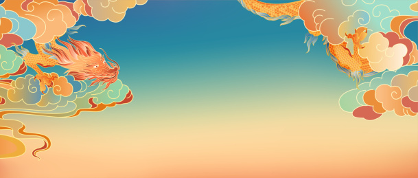 穿行在祥云里的龙插画背景