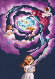 女孩的电脑里迸发出代表时光的梦幻世界