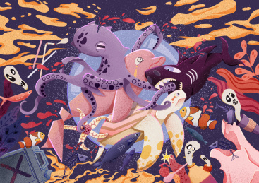 保护海洋生物自然环境拒绝海洋垃圾插画