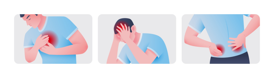 各种部位疼痛和疾病并发症矢量插画 02