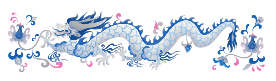 龙年青花龙穿花新中式青花瓷传统纹样花卉