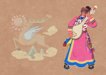 裕固族弹奏天鹅琴的少女