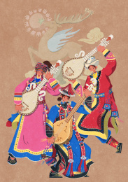 裕固族弹奏天鹅琴的人们