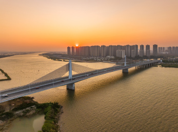广东珠海斗门黄杨河大桥日落