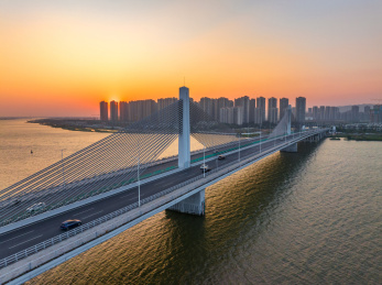 广东珠海斗门黄杨河大桥日落