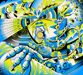 突破传统的龙形象，空间分割拼接，线描插画