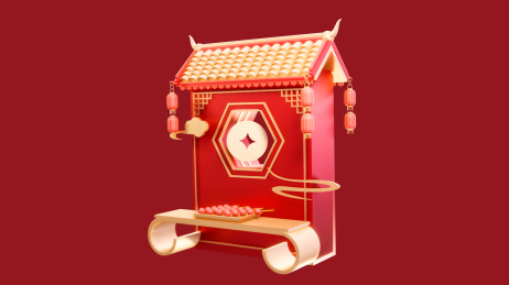 3d中式年货节春节集市摊喜庆场景元素插画