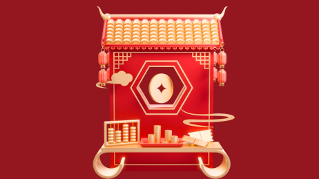 3d中式年货节春节集市摊喜庆场景元素插画