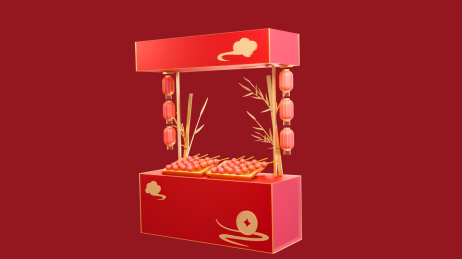 3d中式年货节春节集市摊喜庆场景元素插画