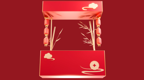 3d中式年货节春节集市摊喜庆场景元素插画