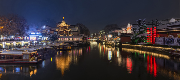 古镇老街，南京夫子庙雪景