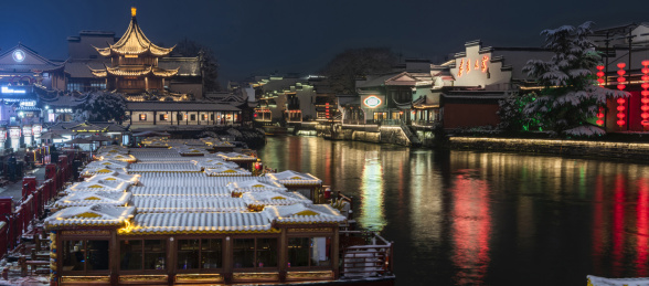 古镇老街，南京夫子庙雪景
