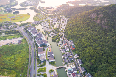 浙江杭州湘湖金融镇风情特色小镇建筑风光