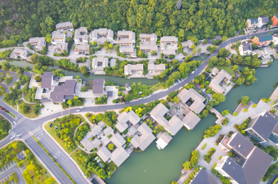 浙江杭州湘湖金融镇风情特色小镇建筑风光