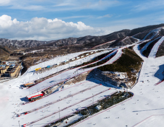 航拍冬季河北张家口崇礼滑雪场