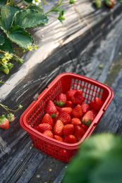 刚采摘下来的新鲜成熟草莓