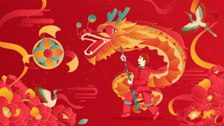 红色矢量新年喜庆节日舞龙包装插画海报