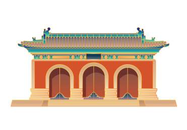 山西太原晋祠景区建筑插画