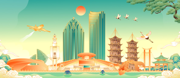 福建泉州城市建筑群插画