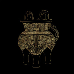 古风古董春秋青铜鼎云纹手绘矢量线稿插画