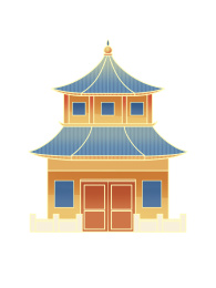 国潮风古建筑二层楼