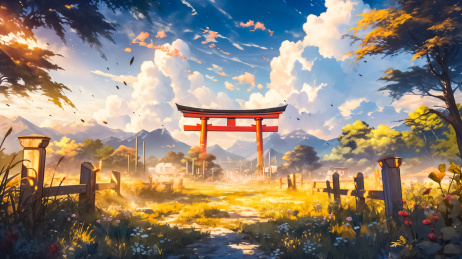 山峰下的鸟居