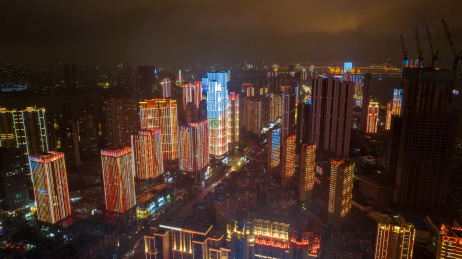鸟瞰中国湖北省武汉市武昌区夜景风光