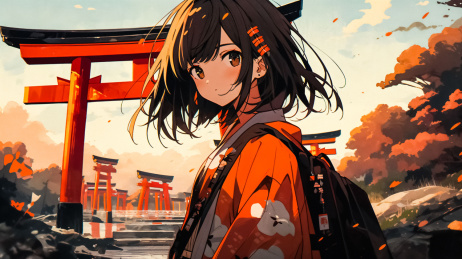 鸟居下的女孩