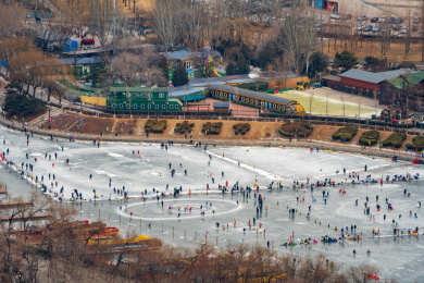 北京市民在玉渊潭八一湖冰场体验冰雪运动