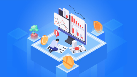 男人抱头崩溃看股市下跌-扁平插画