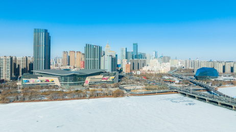 冬季辽宁沈阳五里河青年大街航拍城市风光