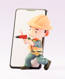 3D渲染的公路维修维护工人卡通人物形象