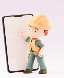 3D渲染的公路维修维护工人卡通人物形象