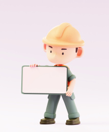 3D渲染的公路维修维护工人卡通人物形象