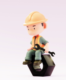 3D渲染的公路维修维护工人卡通人物形象