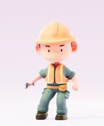 3D渲染的公路维修维护工人卡通人物形象