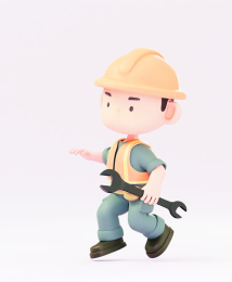 3D渲染的公路维修维护工人卡通人物形象
