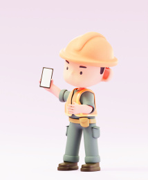 3D渲染的公路维修维护工人卡通人物形象