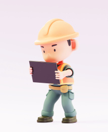 3D渲染的公路维修维护工人卡通人物形象