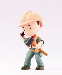 3D渲染的公路维修维护工人卡通人物形象