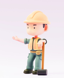 3D渲染的公路维修维护工人卡通人物形象